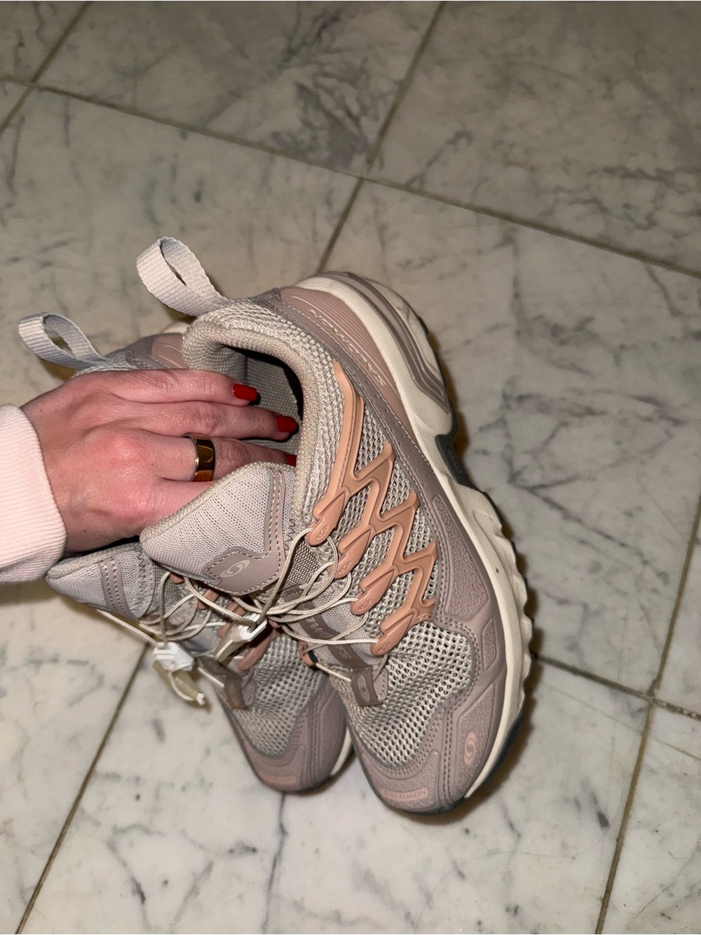 Salomon Women's Sneakers in Blush Pink and Cream - Picture 3 of 4